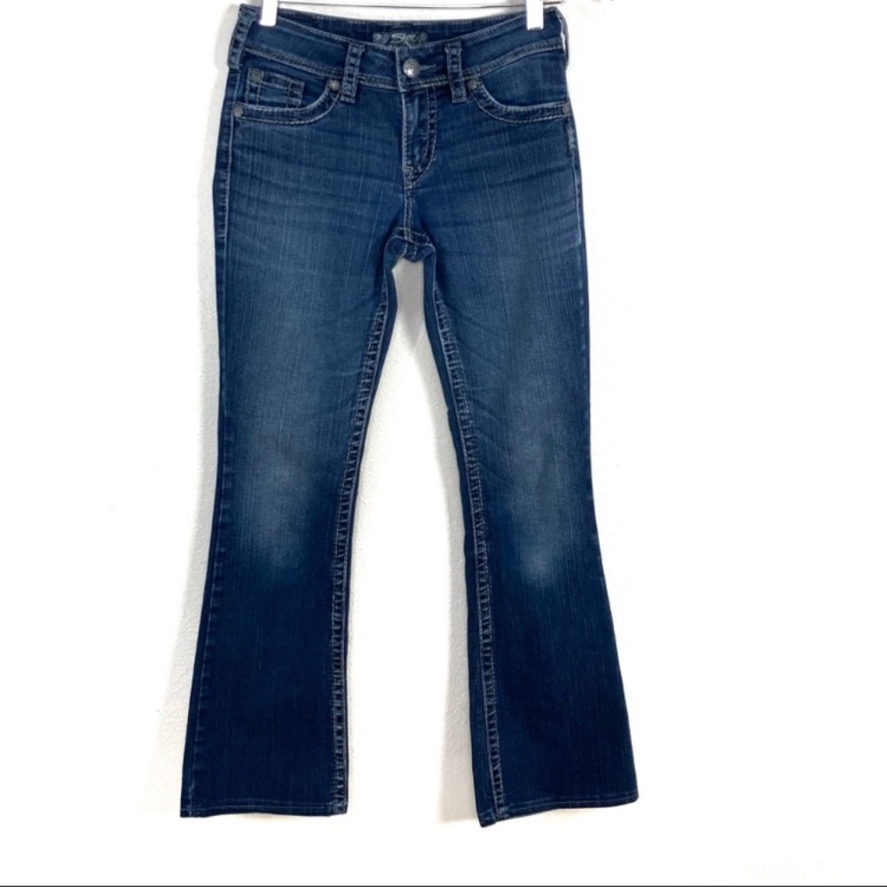 Silver Suki Surplus Boot Cut Dark Wash Mid Rise Thick Stitch Jeans Women’s Sz 26